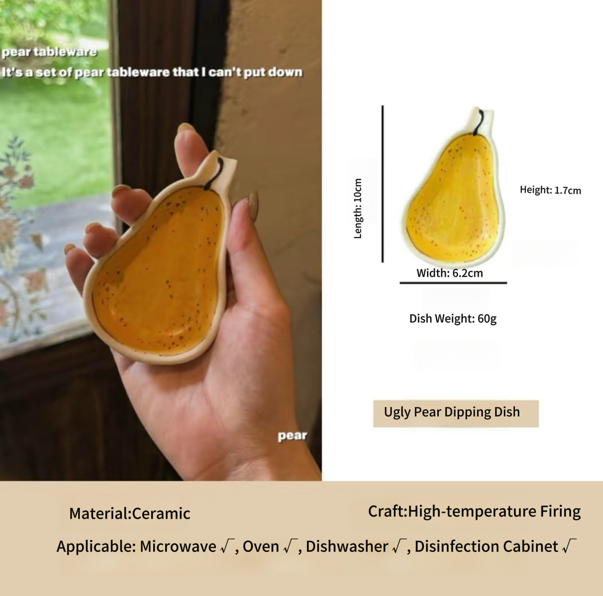 Hand Painted Ceramic Breakfast Set, Ugly Yellow Pear Under-glaze Tableware
