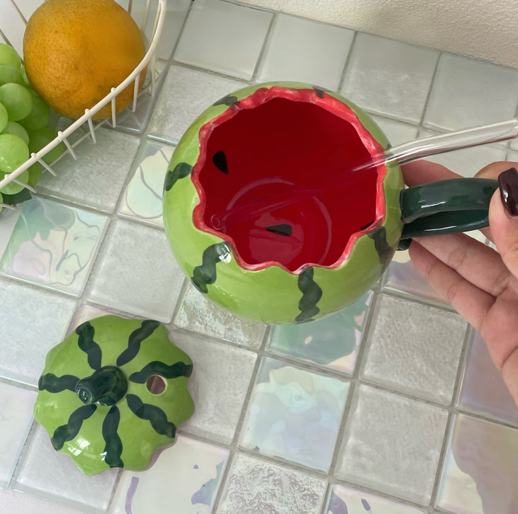 Cute Creative Watermelon Ceramic Mug – Adorable Aesthetic Cup, Birthday Gift for Her, Unique Gift Idea
