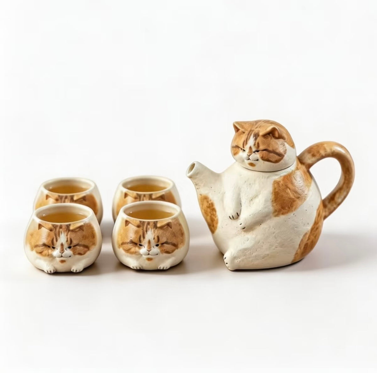 Handmade Cute Chubby Cat Teapot – Adorable Teapot Set, Housewarming & Birthday Gift Box