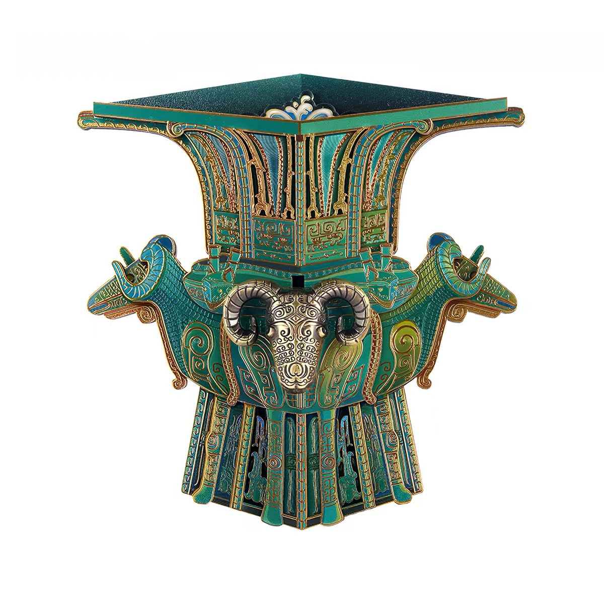 National Museum of China Four-Ram Bronze Zun Wooden Fridge Magnet with LED Light - Creative Gift Decor