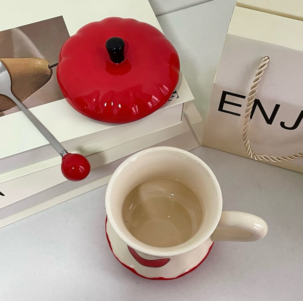 Funny & Cute Apple Mug with Lid and Spoon – Ceramic Coffee Cup, Birthday Gift for Her, Best Friend Gift Box