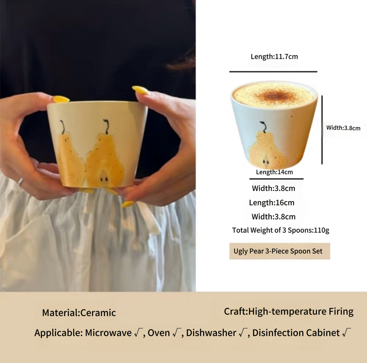 Hand Painted Ceramic Breakfast Set, Ugly Yellow Pear Under-glaze Tableware