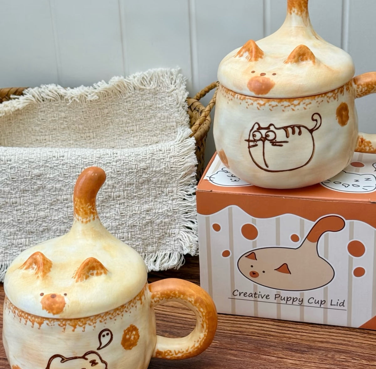 Cute 3D Cat Tail Ceramic Mug with Lid – 350ml