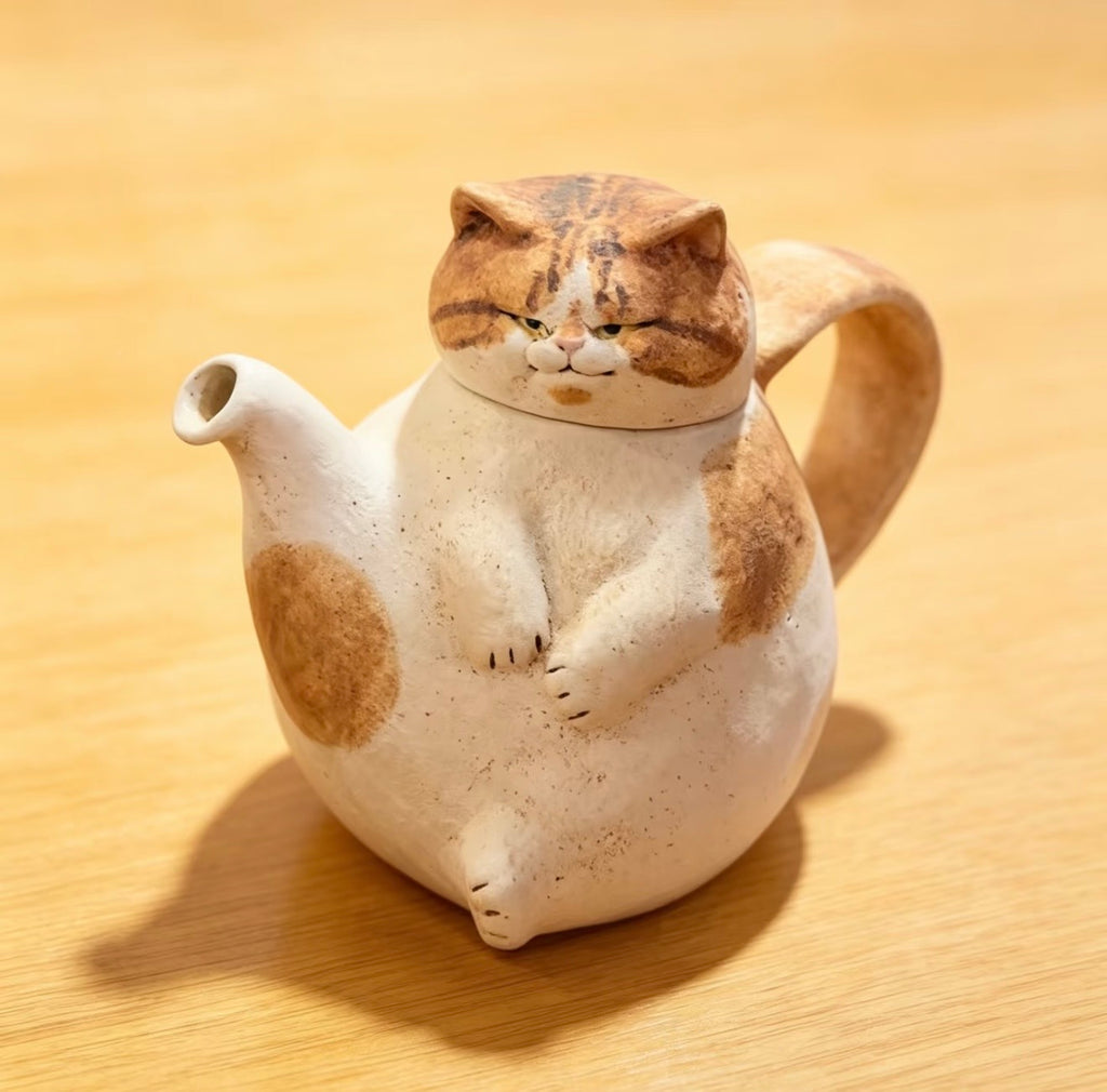 Handmade Cute Chubby Cat Teapot – Adorable Teapot Set, Housewarming & Birthday Gift Box