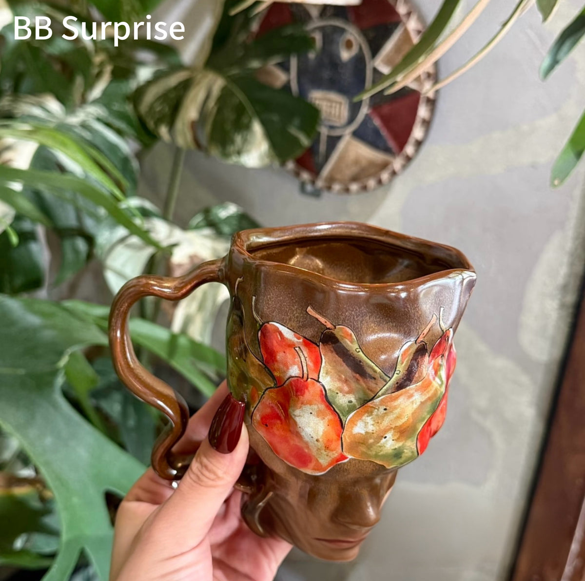 Vintage Kiln Change Glaze Mug, Oil Painting Pear Pattern Ceramic Cup