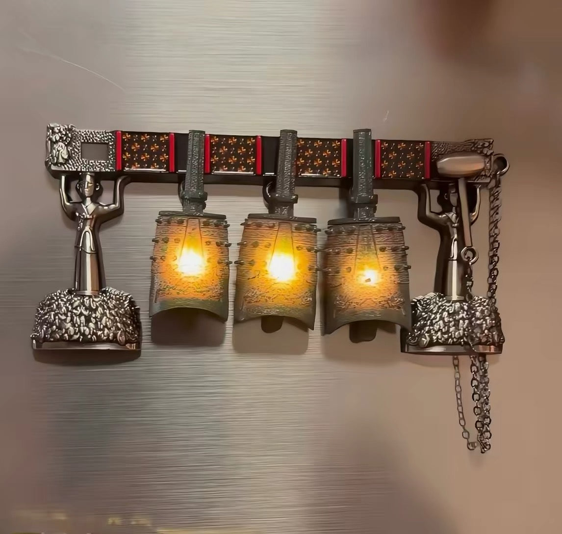 National Museum of China Four-Ram Bronze Zun Wooden Fridge Magnet with LED Light - Creative Gift Decor