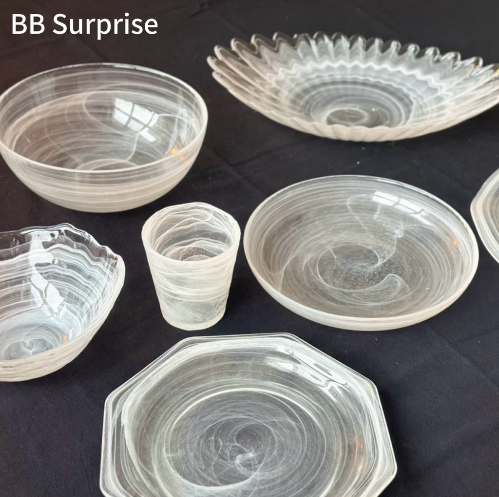Cloud‑Patterned Aesthetic Glass Salad Bowl, Creative Minimalist Fruit Bowl, Home Coffee Table Snack Plate for Living Room