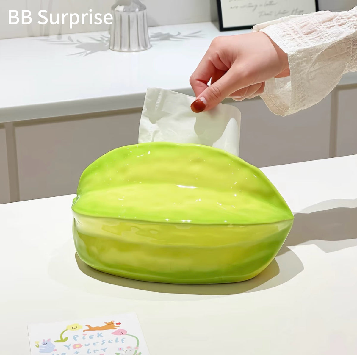 Cute Starfruit Ceramic Tissue Box – Aesthetic Napkin Holder, Desktop Organizer & Home Decor for Living Room