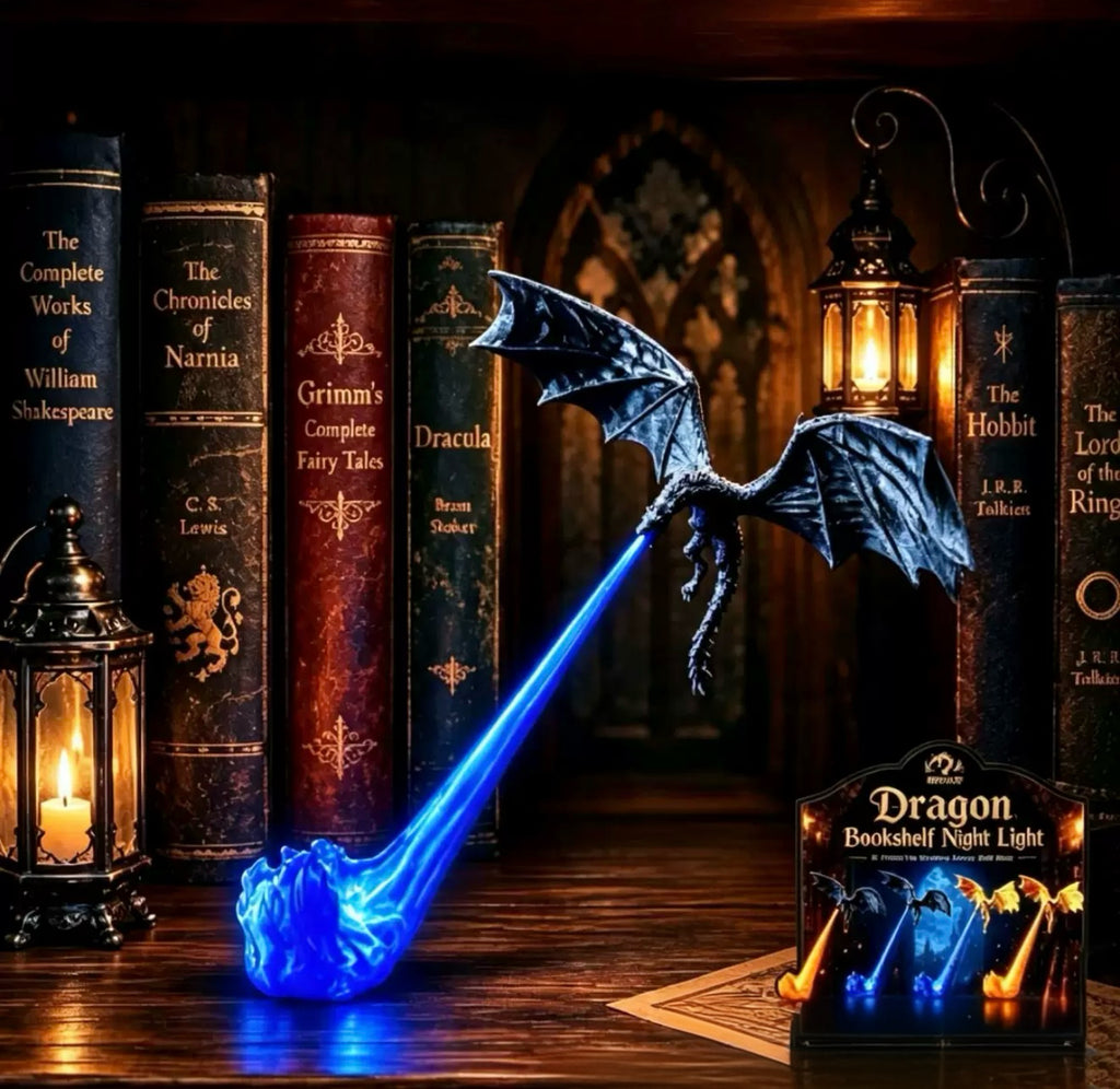 3D Printed Dragon Bookshelf Nook Light – Fantasy Dragon Book Nook Lamp & Shelf Decor