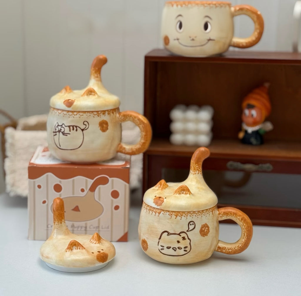 Cute 3D Cat Tail Ceramic Mug with Lid – 350ml