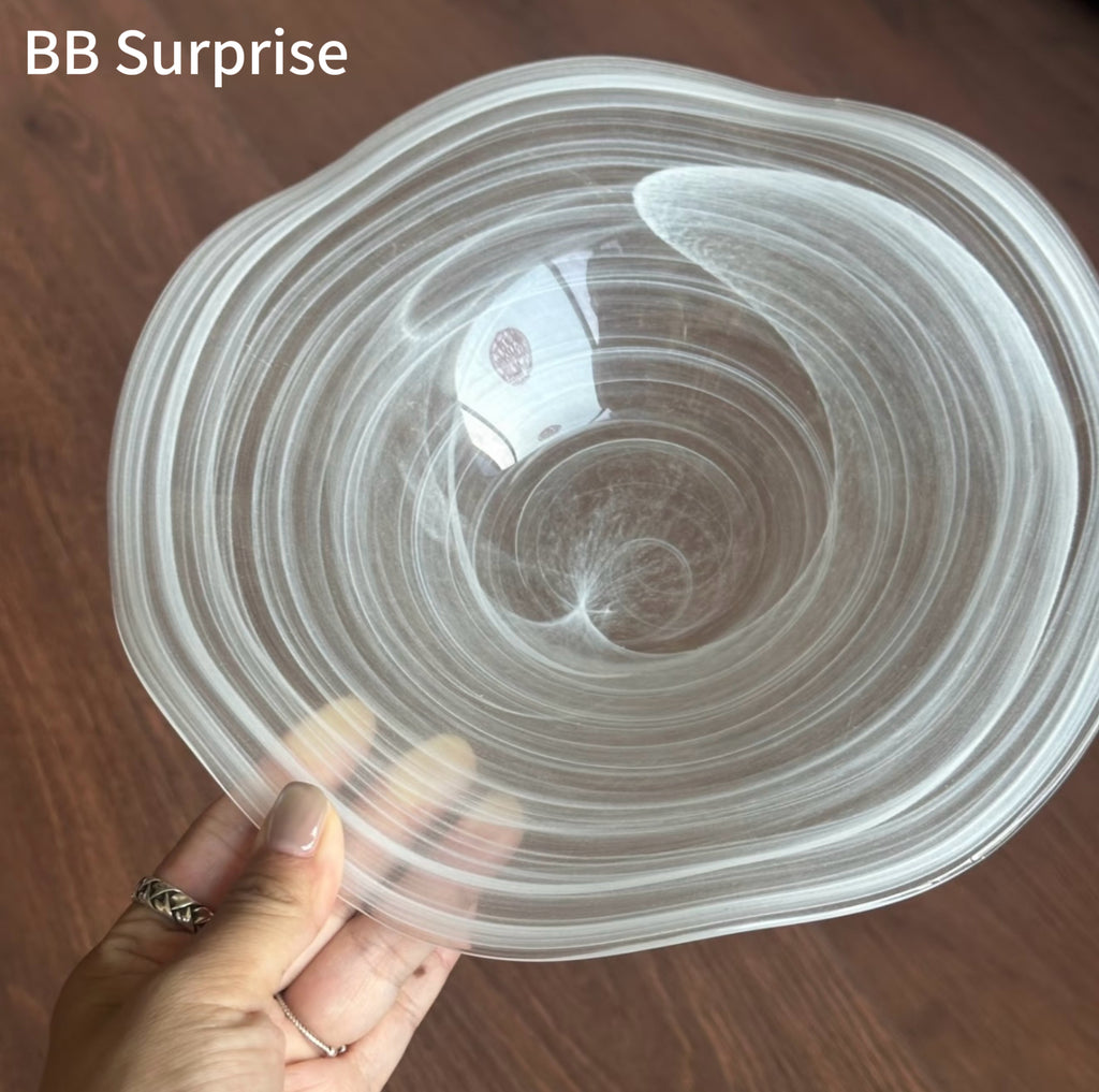 Cloud‑Patterned Aesthetic Glass Salad Bowl, Creative Minimalist Fruit Bowl, Home Coffee Table Snack Plate for Living Room